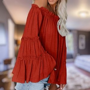 Women's small Off The Shoulder Long Bell Sleeve Fluted Casual Loose Blouse NWOT